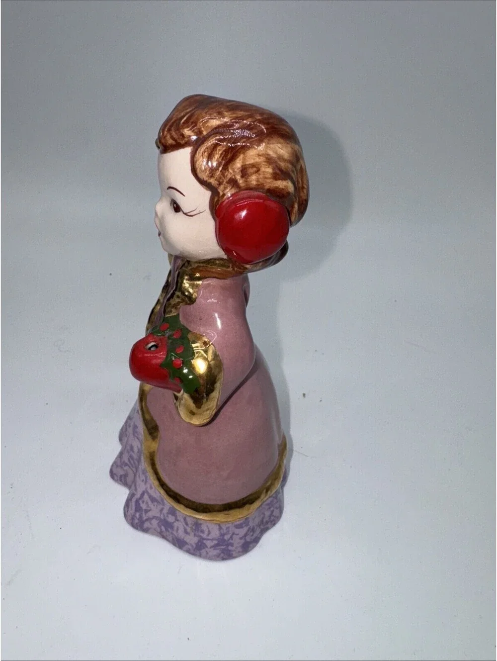 Vintage Atlantic Mold Ceramic Girl  Ringing Bell 5.5” Tall